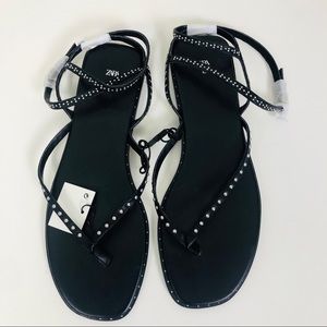 Zara Silver Studded Ankle Strap Sandals